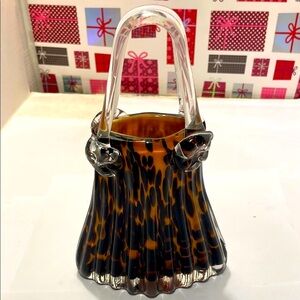 Black and Orange Glass Art Piece with Tortoiseshell Pattern